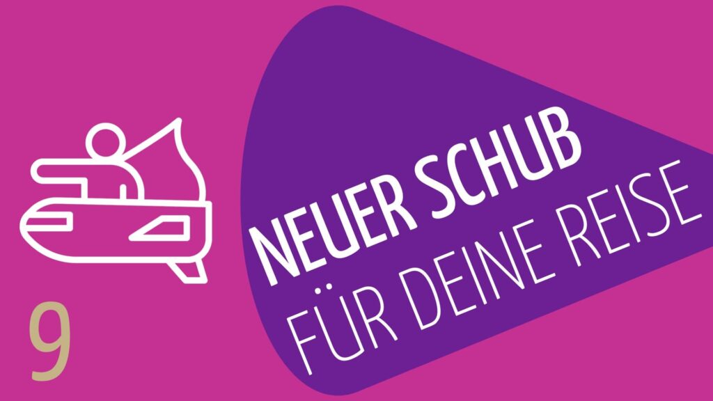 Graphik mit der Aufschrift "Gibt Schub für deine Reise"